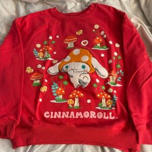 Cinnamoroll Red Sweatshirt with Mushroom Design